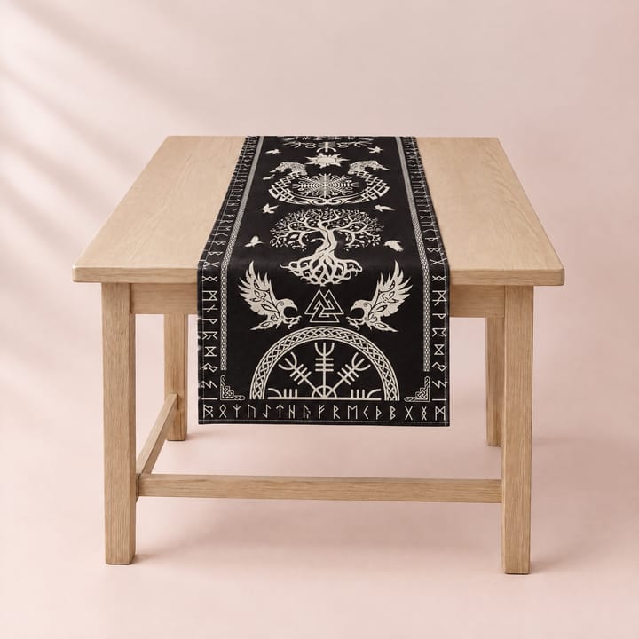 The Viking Raven Linen Table Runner, Black