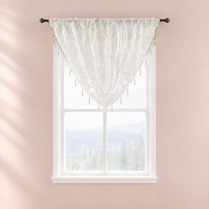 The Beaded Waterfall Jacquard Valance, White
