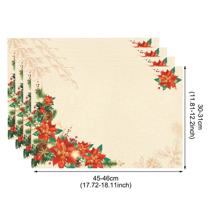 The Christmas Print Linen Placemat, Red poinsettia on beige