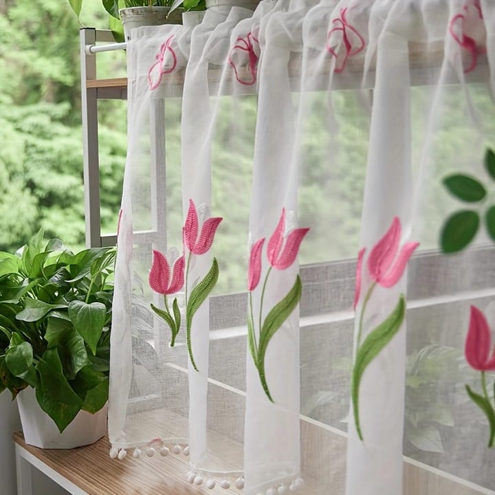 The Tulip Embroidered Cafe Curtain