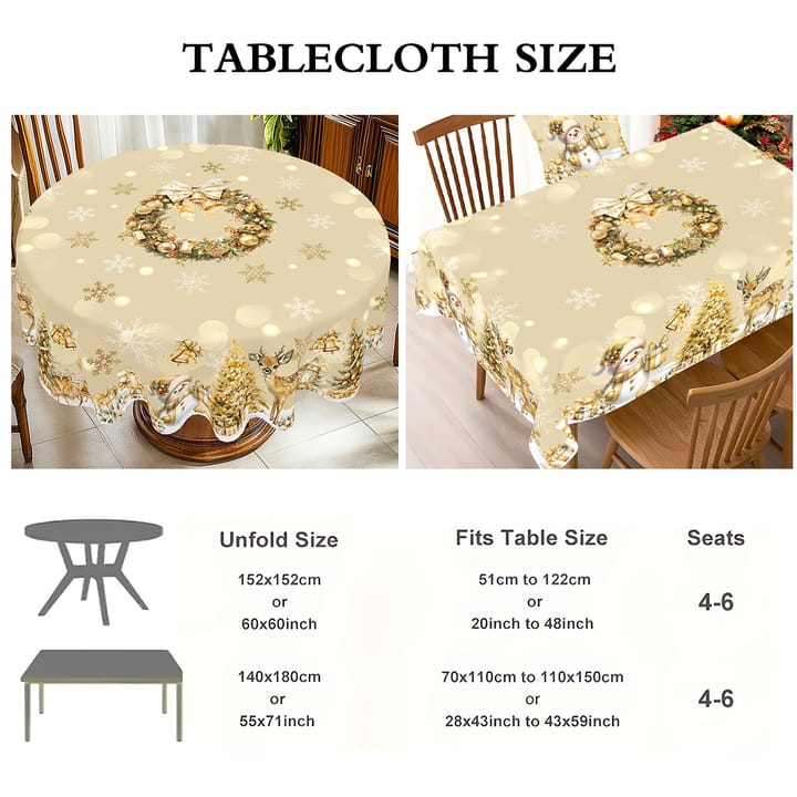 The Gold Wreath Christmas Tablecloth, Beige gold Christmas wreath
