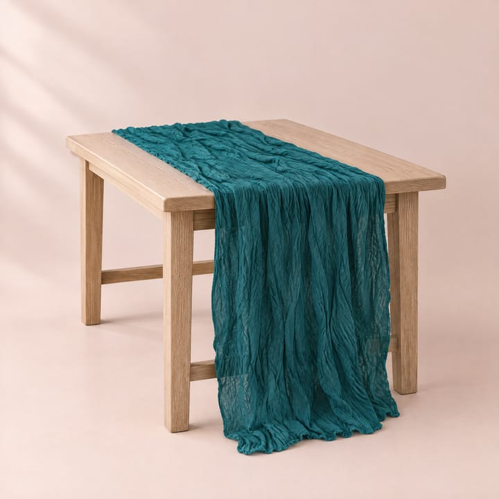 The Crinkled Gauze Table Runner, Peacock blue