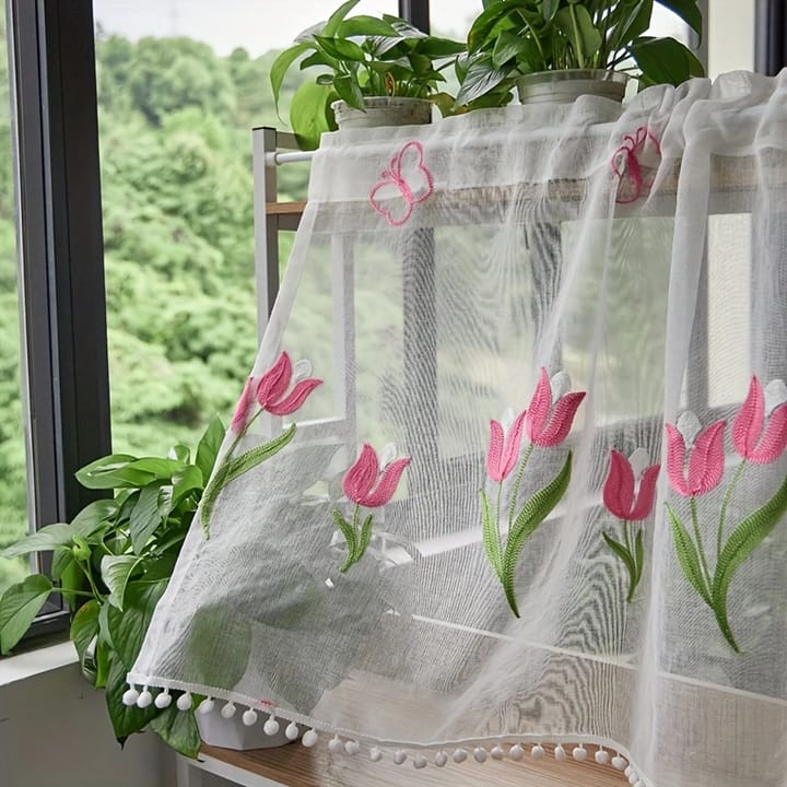 The Tulip Embroidered Cafe Curtain