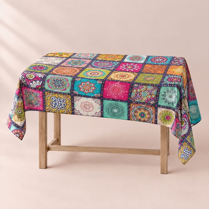 The Boho Mandala Patchwork Tablecloth, Multicolor boho mandala patchwork