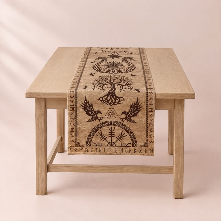 The Viking Raven Linen Table Runner, Brown