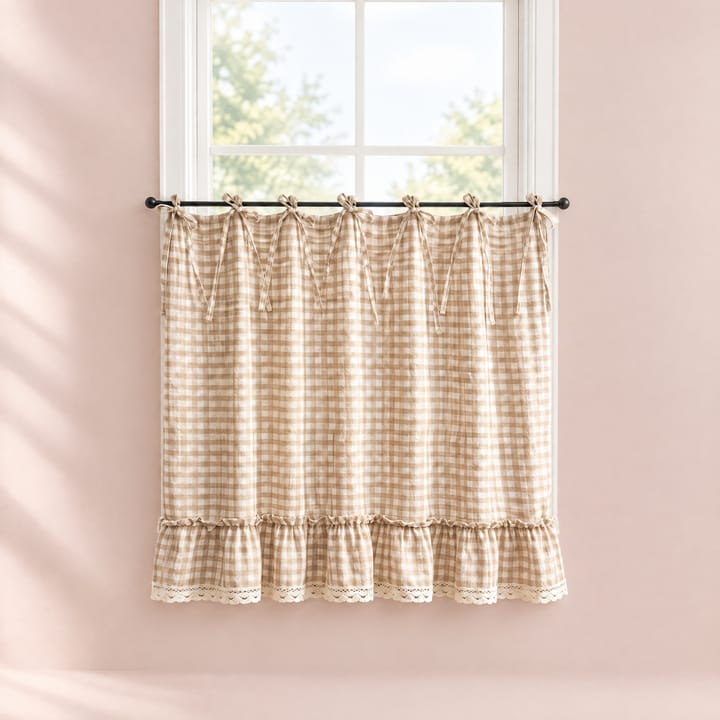 The Gingham Tie Top Cafe Curtain, 55 x 31 in