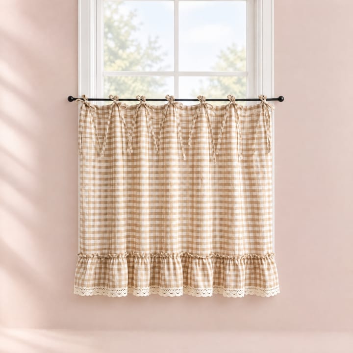 The Gingham Tie Top Cafe Curtain, 39 x 31 in