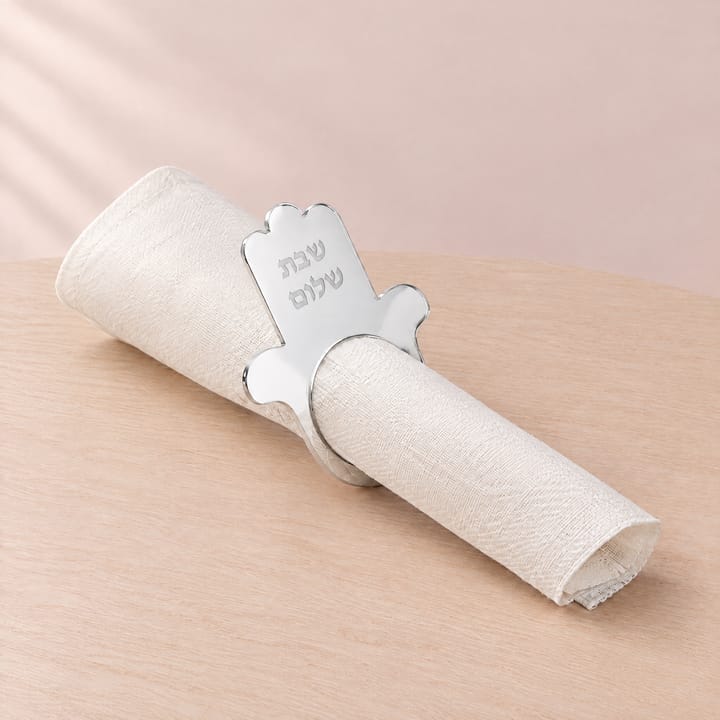 The Hamsa Mirror Napkin Ring Set, Silver