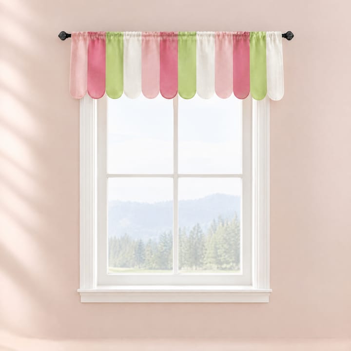 The Printed Short Cafe Curtain, Pink and green stripes