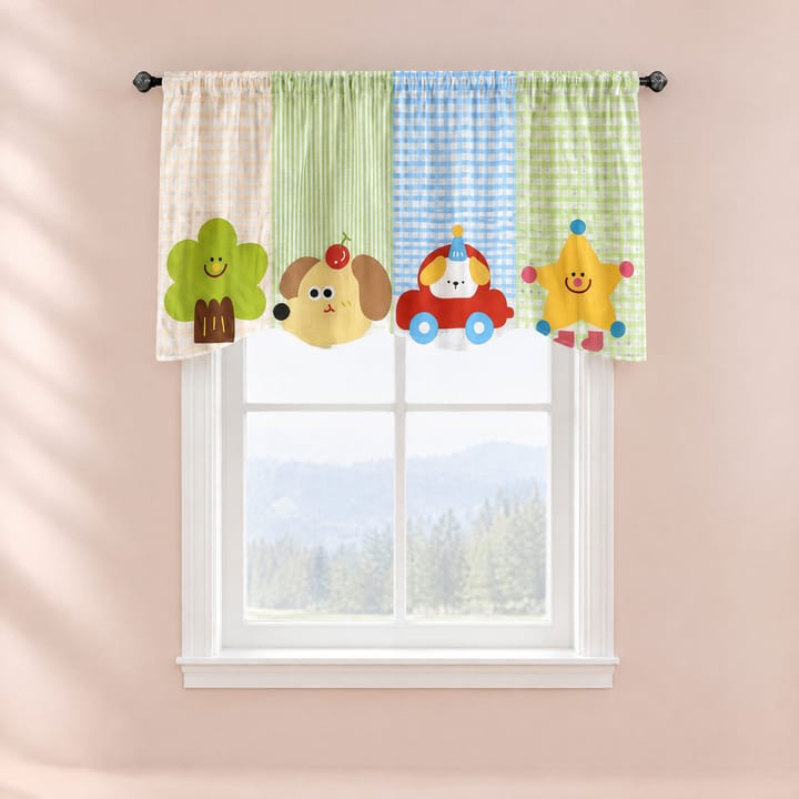 The Printed Short Cafe Curtain, Green stripe with dog and star
