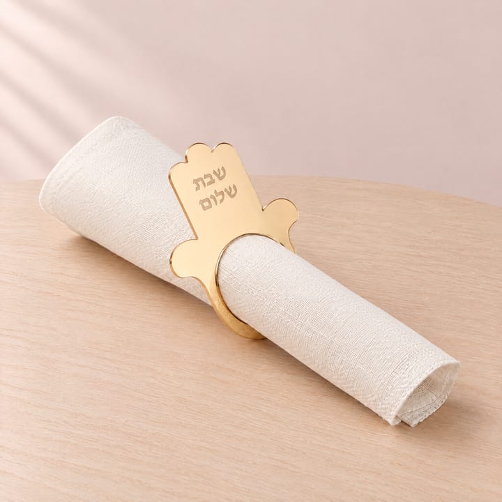 The Hamsa Mirror Napkin Ring Set, Gold
