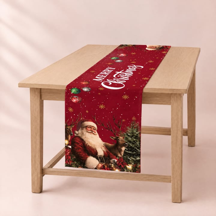 The Christmas Wreath Table Runner, Red Merry Christmas