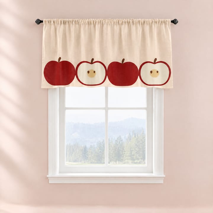 The Printed Short Cafe Curtain, Cream with red apples