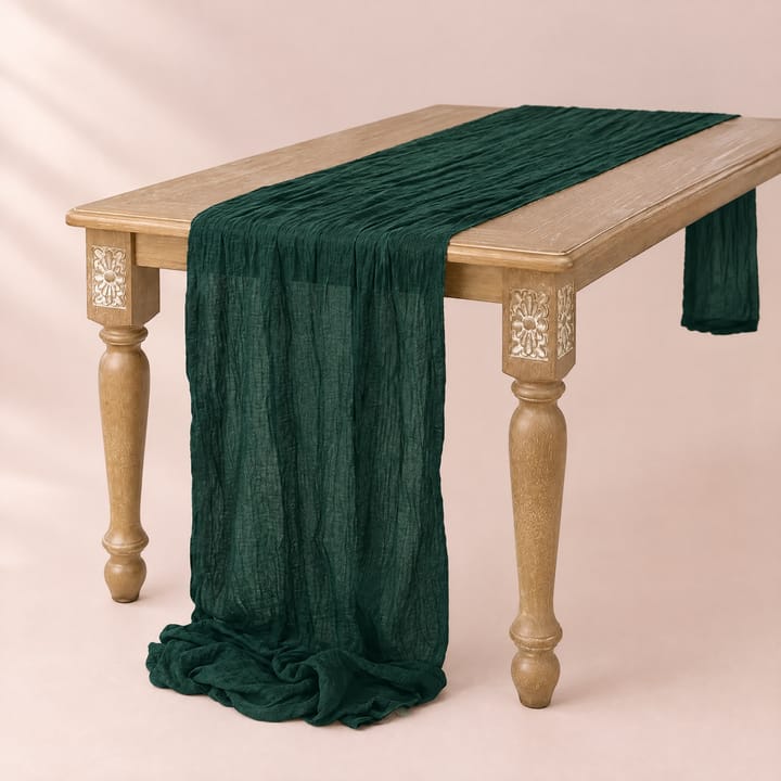 The Crinkled Gauze Table Runner, Dark green