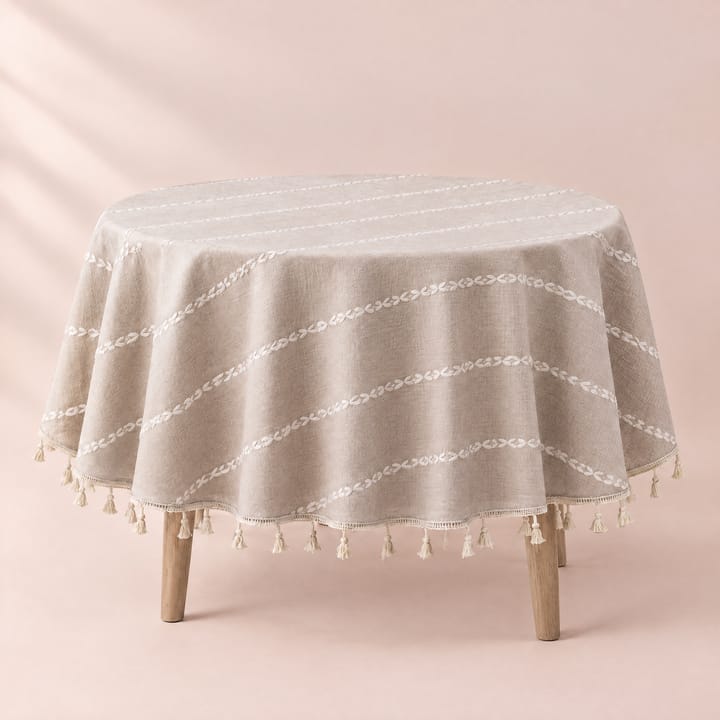 Close-up of the cotton-linen weave and stripe