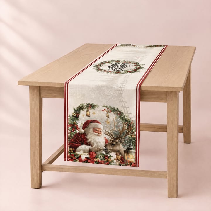The Christmas Wreath Table Runner, Cream Santa