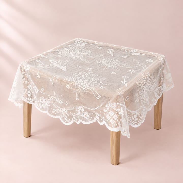 The Embroidered Lace Tablecloth, White