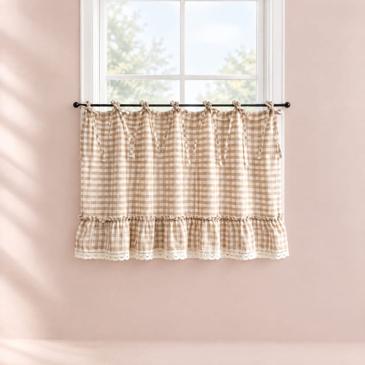 The Gingham Tie Top Cafe Curtain, 55 x 22 in