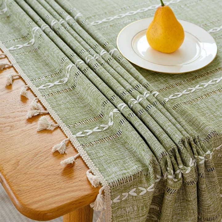 Close-up of the woven stripes and tassels