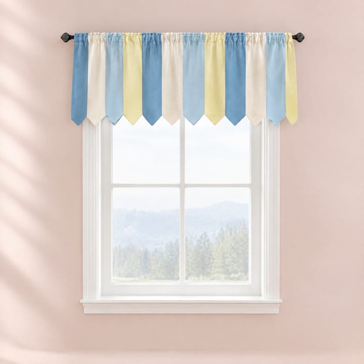 The Printed Short Cafe Curtain, Blue and cream stripes