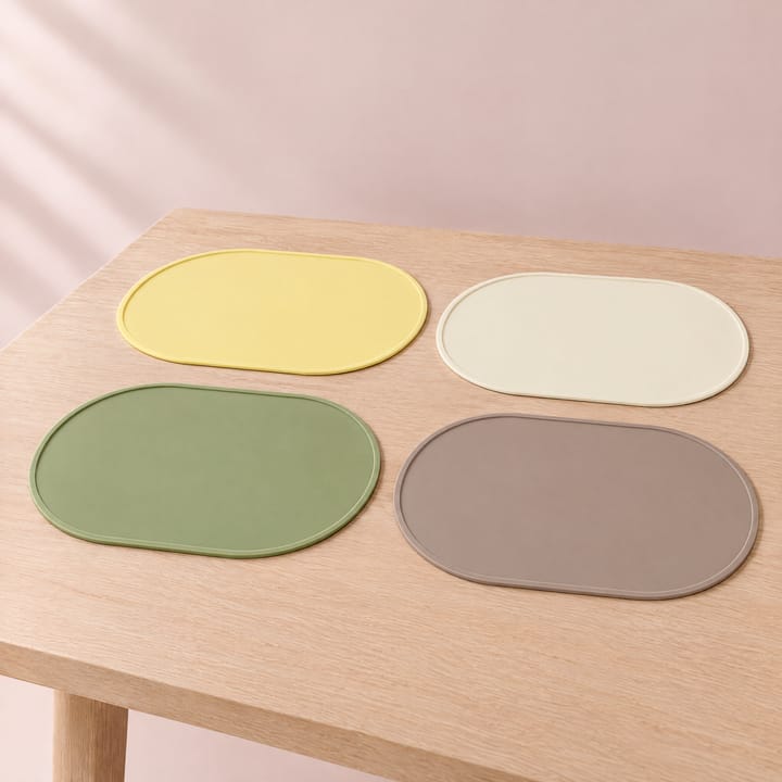The Matte Silicone Table Mat, Beige, brown, yellow, green 4-pack