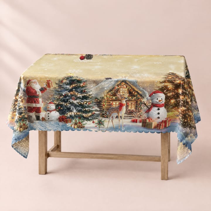 The Khaki Christmas Scene Tablecloth, Khaki Christmas scene