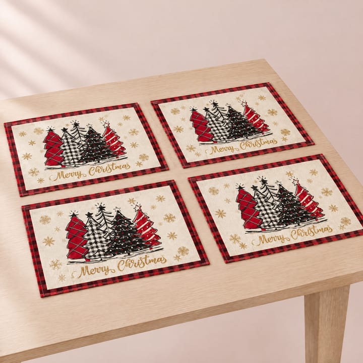 The Christmas Print Linen Placemat, Red and black plaid trees