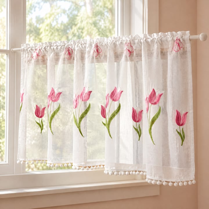 The Tulip Embroidered Cafe Curtain