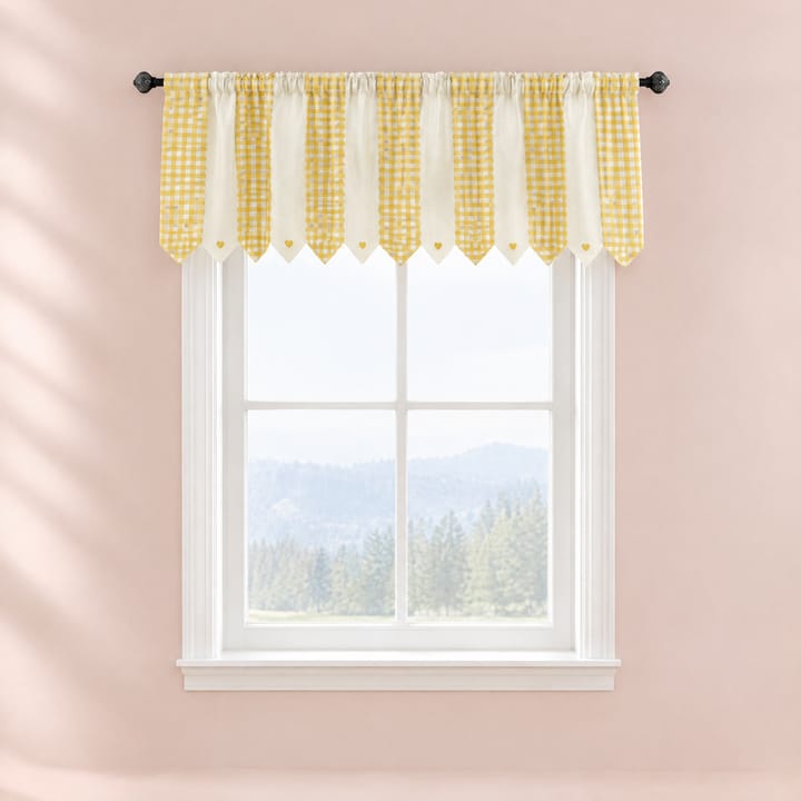 The Printed Short Cafe Curtain, Yellow check stripes
