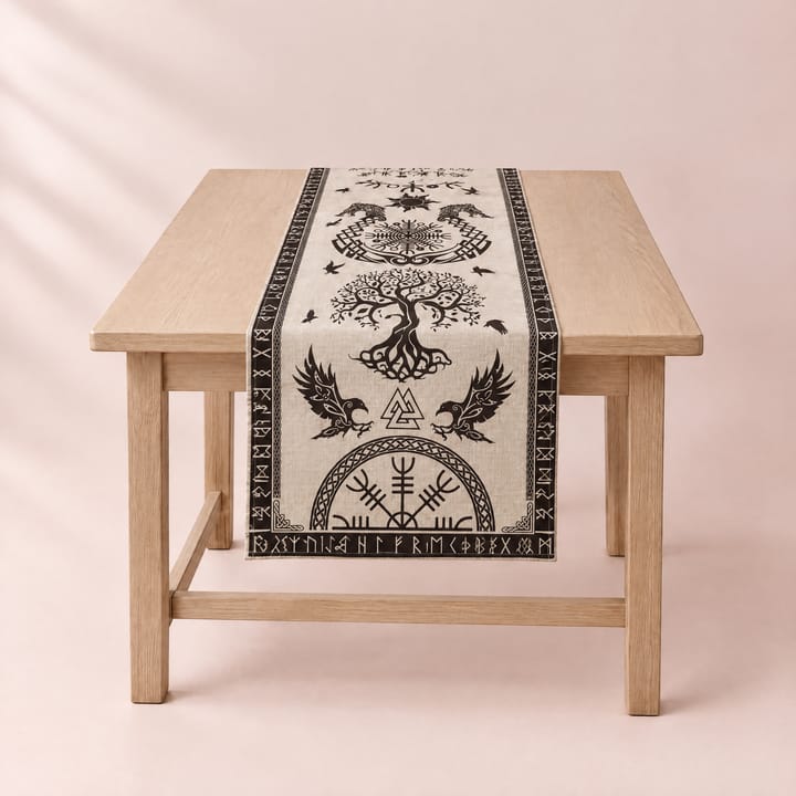 The Viking Raven Linen Table Runner, Beige