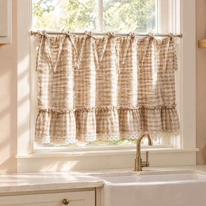 The Gingham Tie Top Cafe Curtain