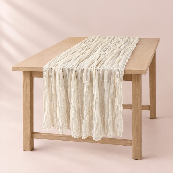 The Gauze Crinkle Table Runner, Cream