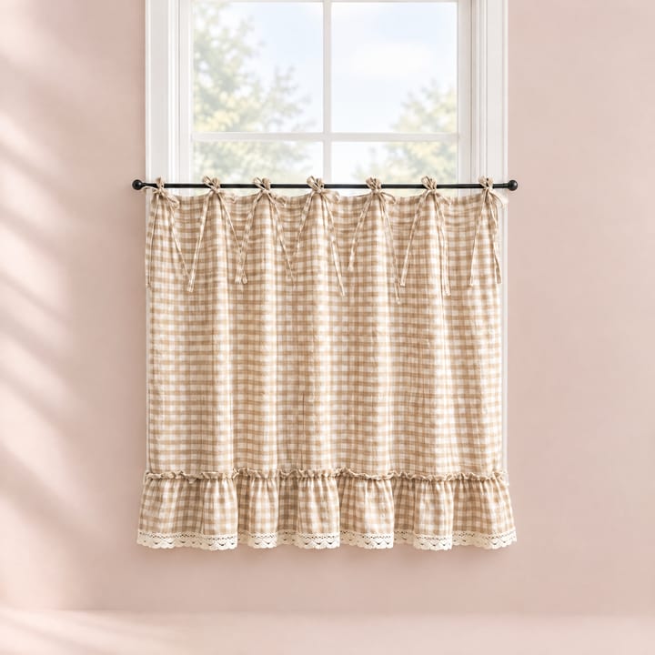The Gingham Tie Top Cafe Curtain, 39 x 22 in