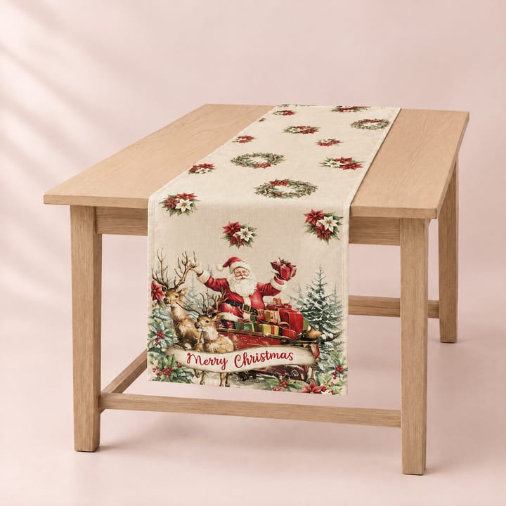 The Christmas Wreath Table Runner, Beige wreath