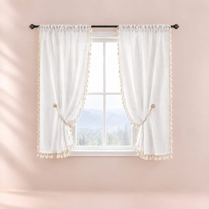 The Rainbow Stripe Short Sheer Cafe Curtain, White