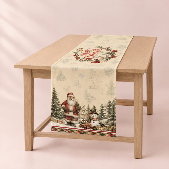The Christmas Wreath Table Runner, Beige Santa