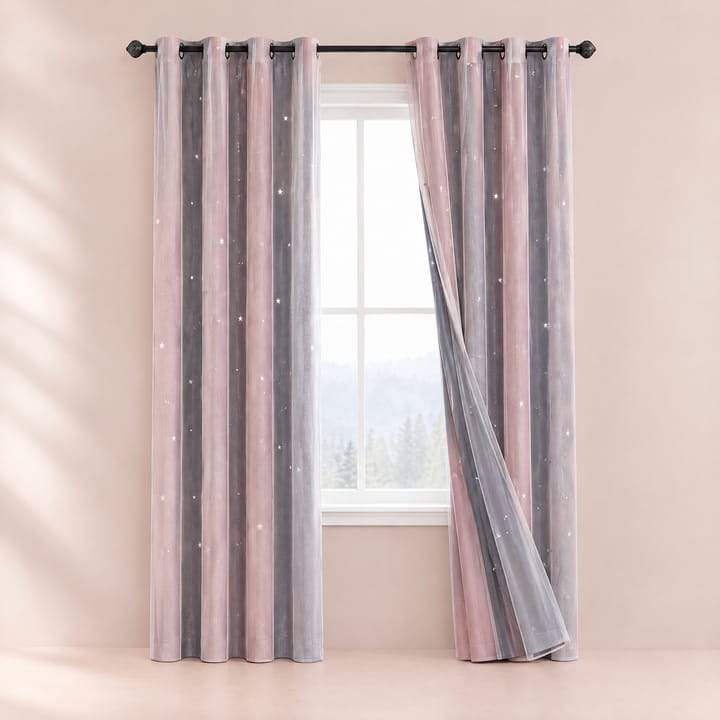 The Star Blackout Curtain, Gray and pink