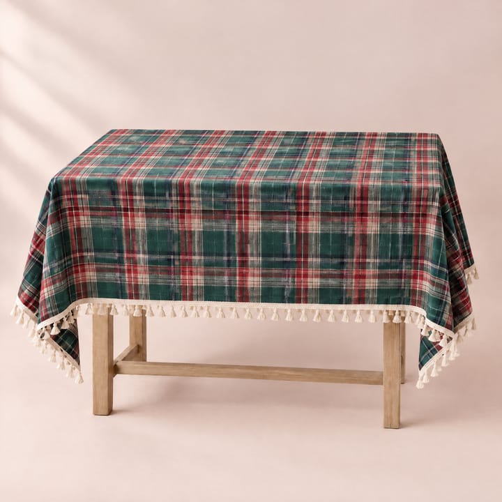 The Plaid Holiday Tablecloth, Green plaid with tassels