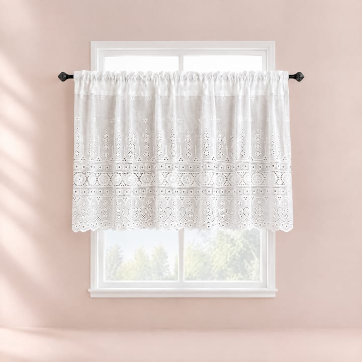 The Embroidered Cafe Curtain, White