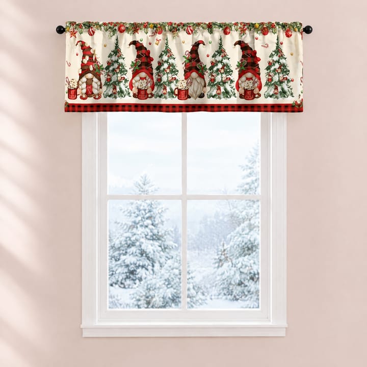 The Christmas Print Window Valance, Gnomes with trees