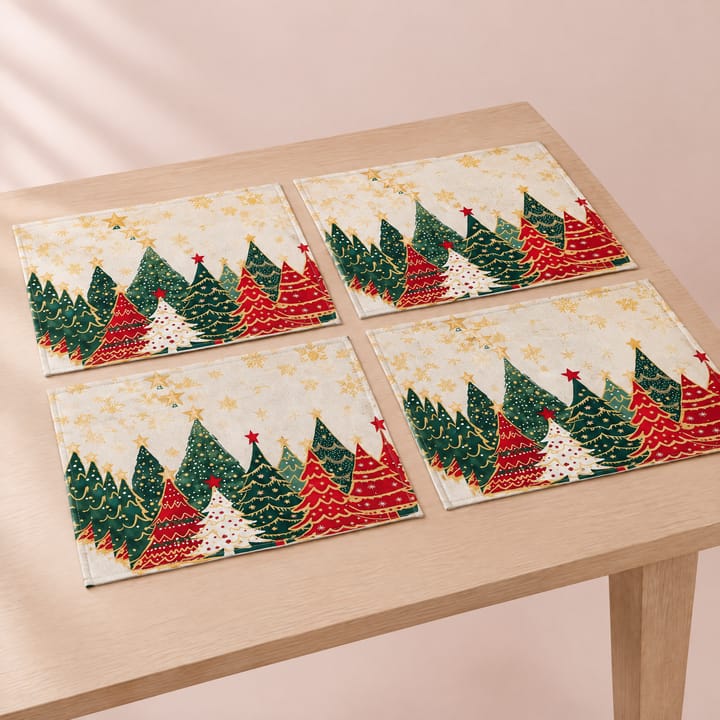 The Christmas Print Linen Placemat, Red and green Christmas trees