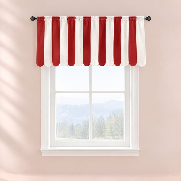 The Printed Short Cafe Curtain, Red and cream stripes