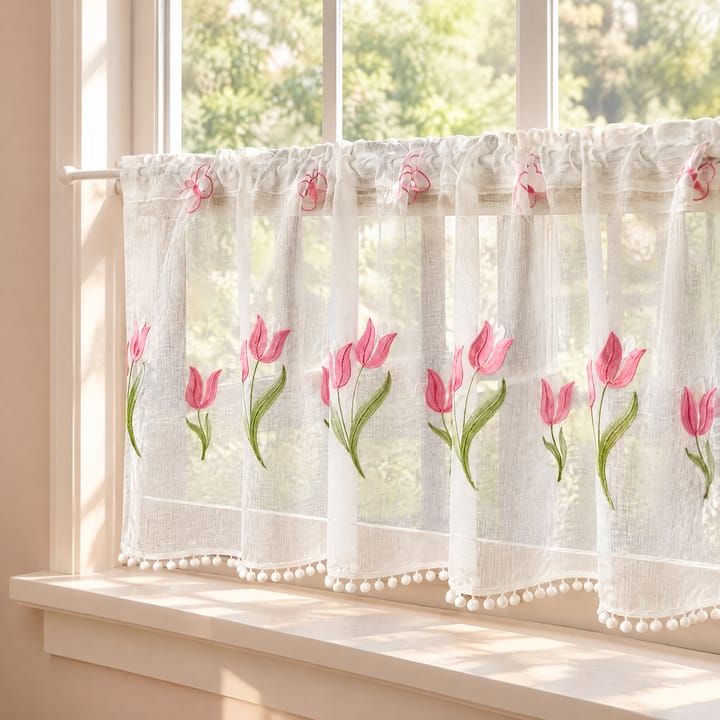 The Tulip Embroidered Cafe Curtain