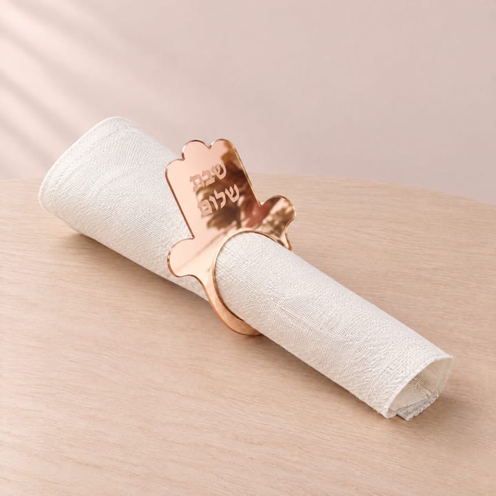 The Hamsa Mirror Napkin Ring Set, Rose gold