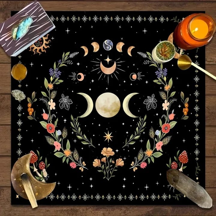The Tarot Altar Square Tablecloth, Moon phase floral