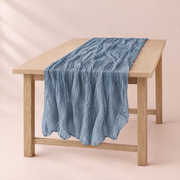 The Gauze Crinkle Table Runner, Dusty blue