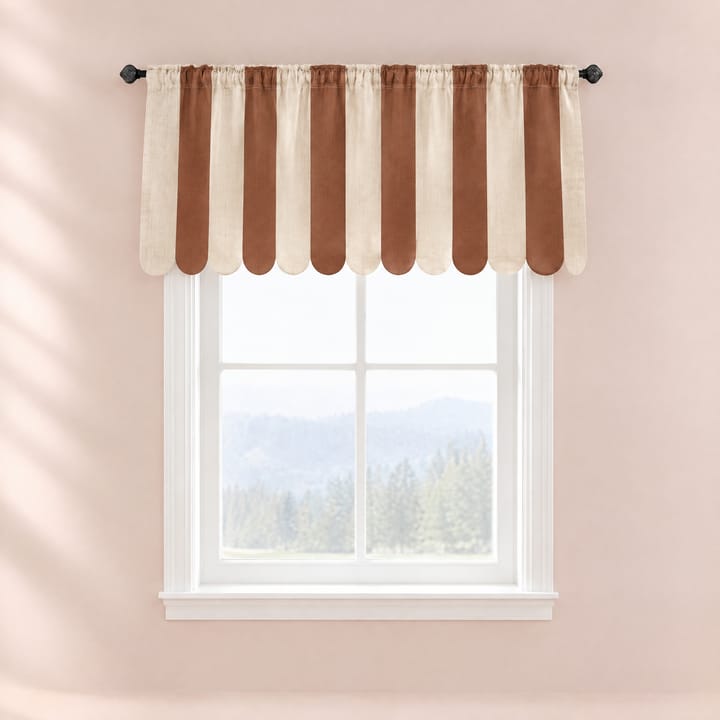 The Printed Short Cafe Curtain, Beige and brown stripes
